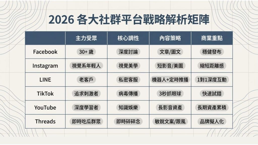 各大社群平台特色對比